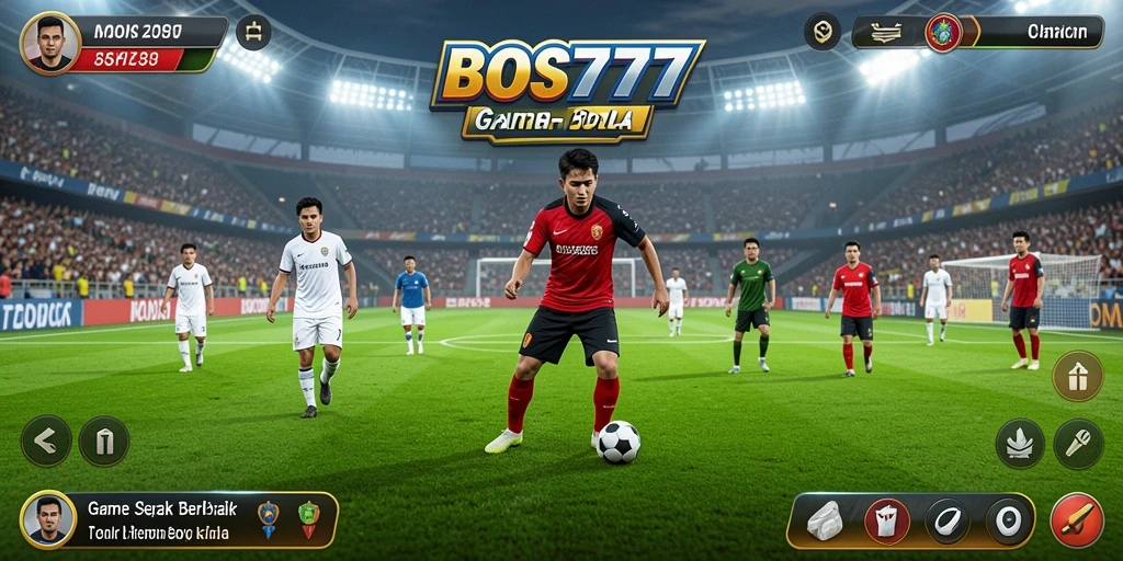 Screenshot gameplay BOS777, menampilkan aksi seru di lapangan sepak bola.