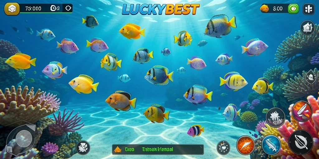 Tampilan gameplay <strong>LUCKYBEST</strong> yang seru saat menembak ikan.