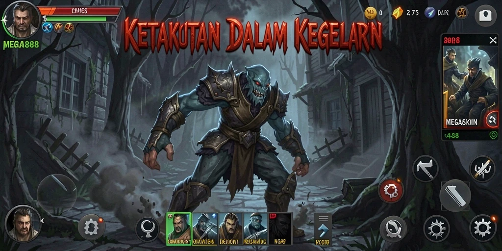 Screenshot utama dari gameplay <strong>MEGA888</strong> yang menampilkan suasana Horror yang mencekam.