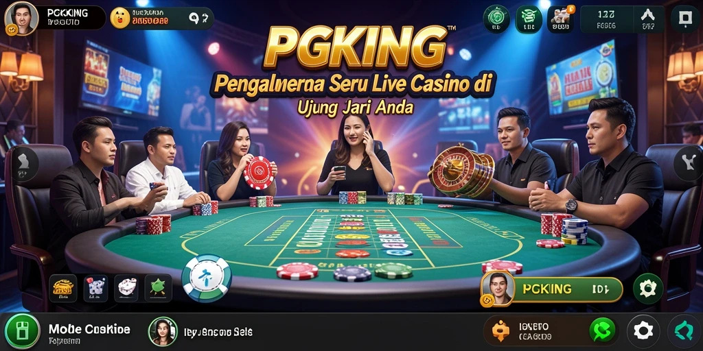 Screenshot PGKING menunjukkan dealer profesional dan permainan Live Casino yang mendebarkan.