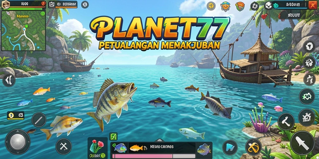 Tampilan gameplay memancing di PLANET77 yang mengesankan.