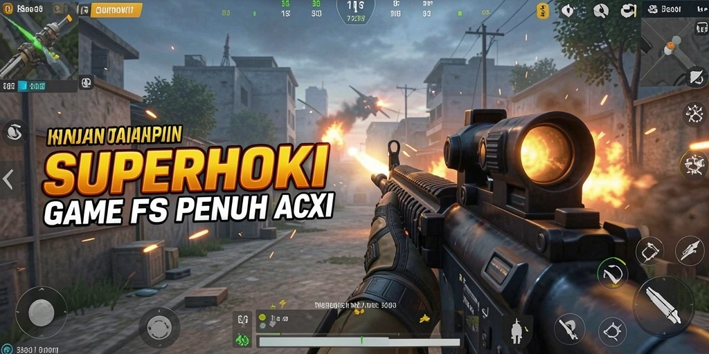Tampilan menarik dari gameplay SUPERHOKI dengan aksi tembak-menembak yang intens.