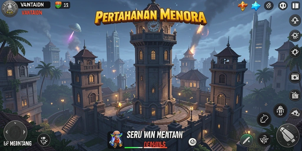 Tampilan gameplay menara pertahanan yang menantang dan seru.